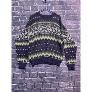 VTG The Mens Store at Sears Sweater Medium Purple Green Fair‎ Isle Pullover Warm